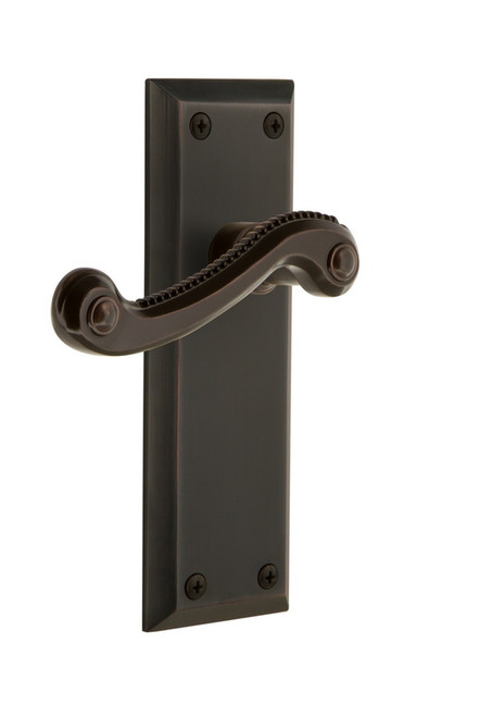 Grandeur Hardware - Fifth Avenue Plate Privacy with Newport Lever in Timeless Bronze - FAVNEW - 814196