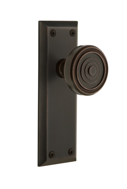 Grandeur Hardware - Fifth Avenue Plate Privacy with Soleil Knob in Timeless Bronze - FAVSOL - 808114