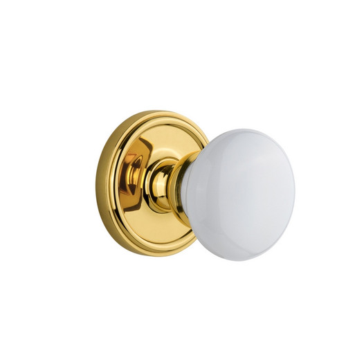 Grandeur Hardware - Georgetown Plate Passage with Hyde Park Knob in Polished Brass - GEOHYD - 812781