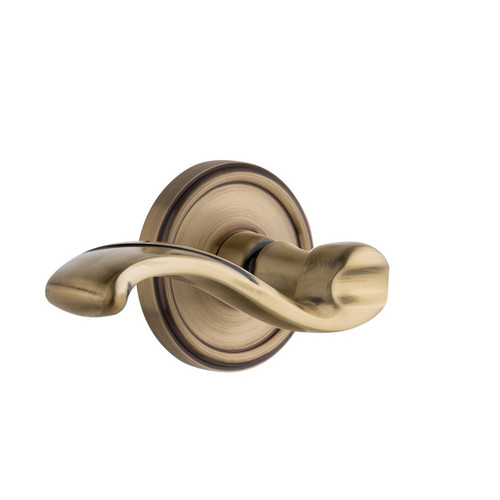 Grandeur Hardware - Georgetown Plate Privacy with Portofino Lever in Vintage Brass - GEOPRT - 814576