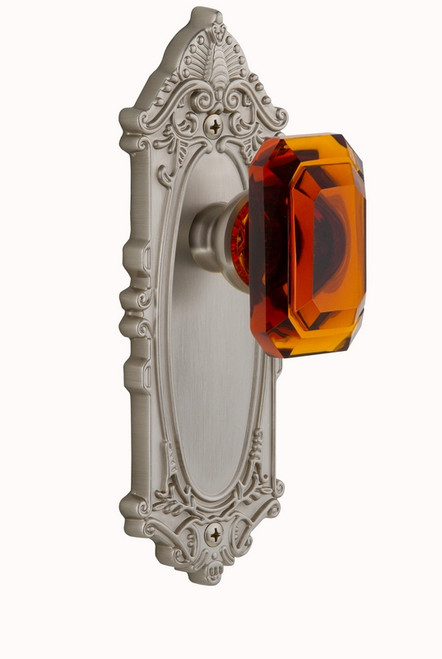 Grandeur Hardware - Grande Victorian Plate Double Dummy with Baguette Crystal Knob in Satin Nickel - GVCBCA - 828245