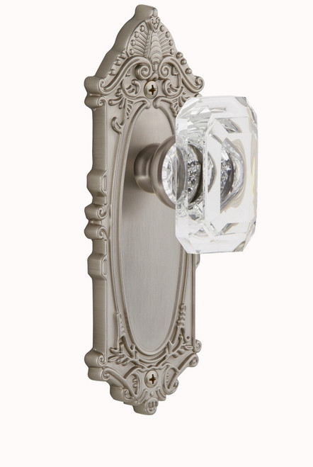 Grandeur Hardware - Grande Victorian Plate Double Dummy with Baguette Crystal Knob in Satin Nickel - GVCBCC - 828246