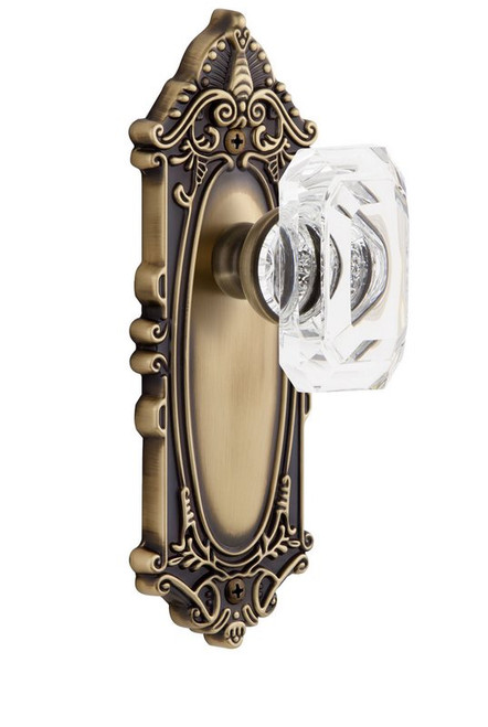Grandeur Hardware - Grande Victorian Plate Double Dummy with Baguette Crystal Knob in Vintage Brass - GVCBCC - 828250