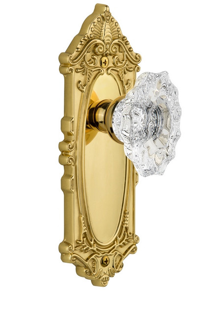 Grandeur Hardware - Grande Victorian Plate Double Dummy with Biarritz Crystal Knob in Polished Brass - GVCBIA - 800565