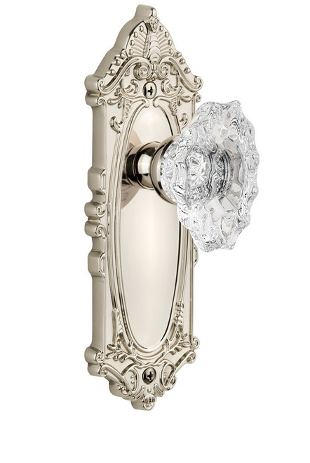 Grandeur Hardware - Grande Victorian Plate Double Dummy with Biarritz Crystal Knob in Polished Nickel - GVCBIA - 800570