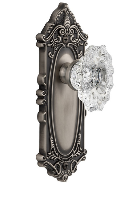 Grandeur Hardware - Grande Victorian Plate Dummy with Biarritz Crystal Knob in Antique Pewter - GVCBIA - 800519