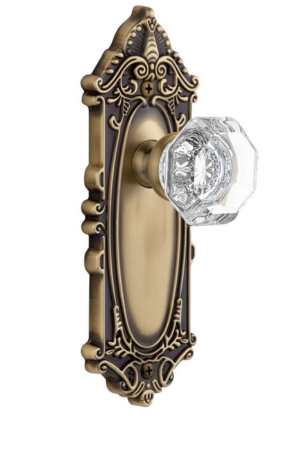 Grandeur Hardware - Grande Victorian Plate Dummy with Chambord Knob in Vintage Brass - GVCCHM - 821847