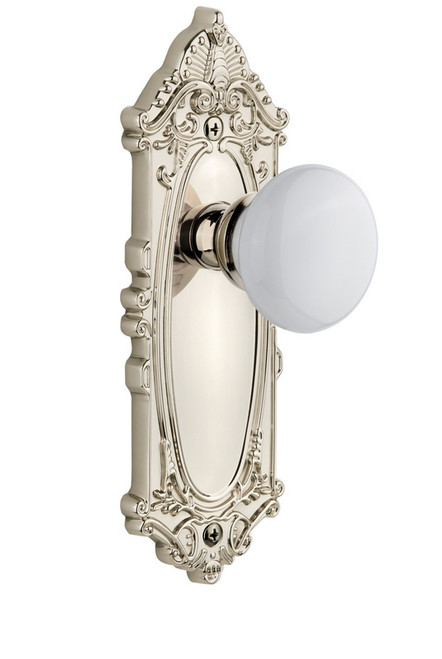 Grandeur Hardware - Grande Victorian Plate Dummy with Hyde Park Knob in Polished Nickel - GVCHYD - 800177