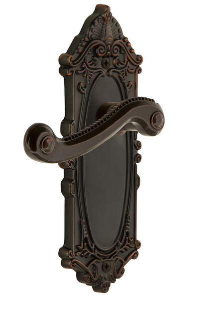 Grandeur Hardware - Grande Victorian Plate Dummy with Newport Lever in Timeless Bronze - GVCNEW - 807260