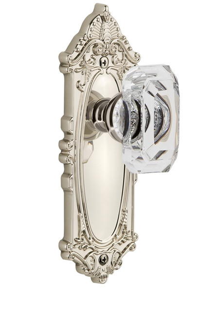 Grandeur Hardware - Grande Victorian Plate Passage with Baguette Crystal Knob in Polished Nickel - GVCBCC - 827882