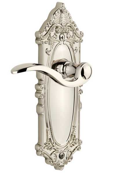 Grandeur Hardware - Grande Victorian Plate Passage with Bellagio Lever in Polished Nickel - GVCBEL - 800007