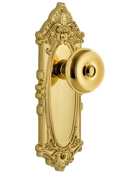 Grandeur Hardware - Grande Victorian Plate Passage with Bouton Knob in Polished Brass - GVCBOU - 812849