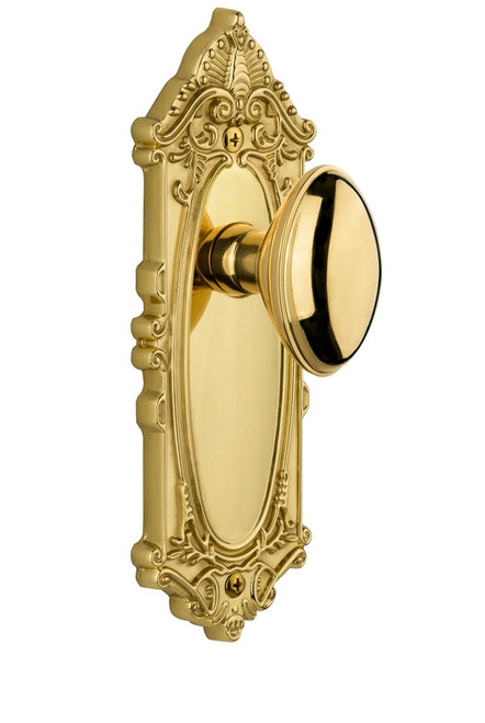 Grandeur Hardware - Grande Victorian Plate Passage with Eden Prairie Knob in Polished Brass - GVCEDN - 812878