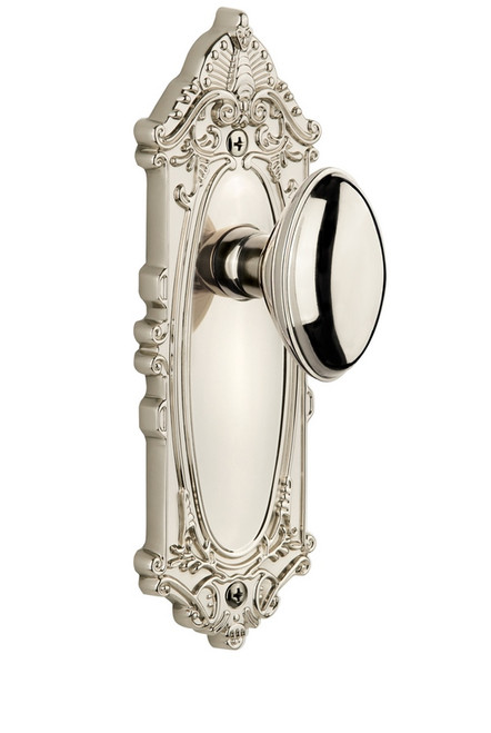 Grandeur Hardware - Grande Victorian Plate Passage with Eden Prairie Knob in Polished Nickel - GVCEDN - 800035