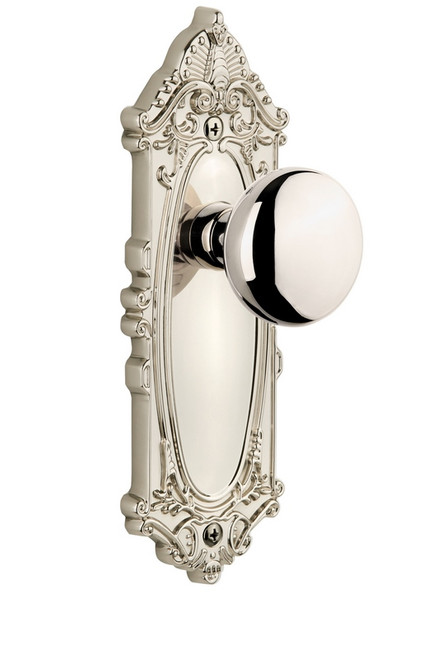 Grandeur Hardware - Grande Victorian Plate Passage with Fifth Avenue Knob in Polished Nickel - GVCFAV - 812887