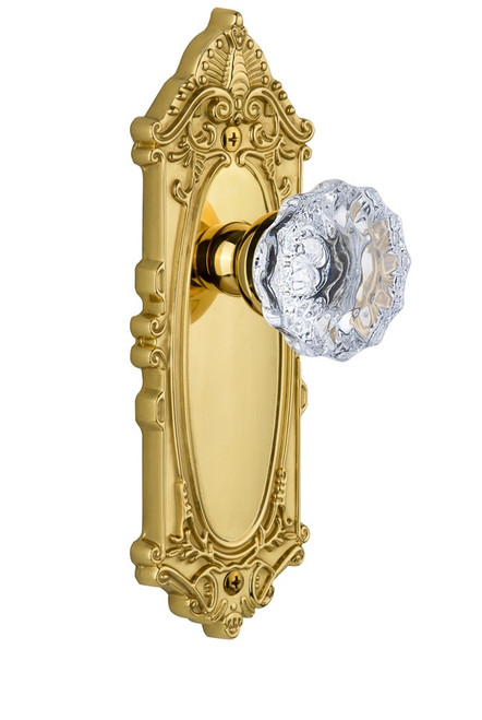 Grandeur Hardware - Grande Victorian Plate Passage with Fontainebleau Knob in Lifetime Brass - GVCFON - 824490