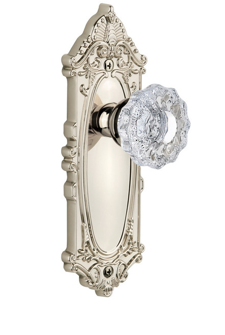 Grandeur Hardware - Grande Victorian Plate Passage with Versailles Knob in Polished Nickel - GVCVER - 812959