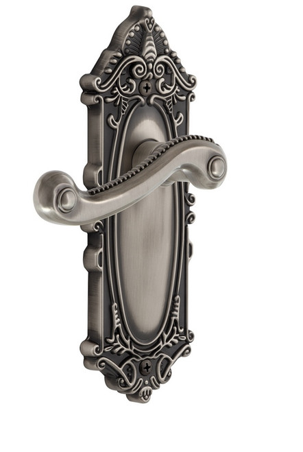 Grandeur Hardware - Grande Victorian Plate Privacy with Newport Lever in Antique Pewter - GVCNEW - 807383