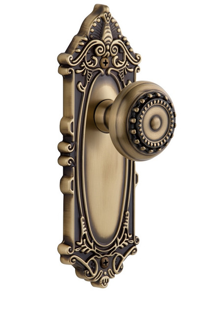 Grandeur Hardware - Grande Victorian Plate Privacy with Parthenon Knob in Vintage Brass - GVCPAR - 814469