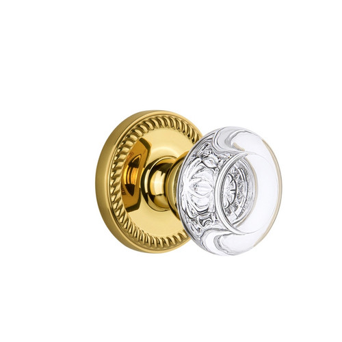 Grandeur Hardware - Newport Plate Double Dummy with Bordeaux Crystal Knob in Polished Brass - NEWBOR - 810096