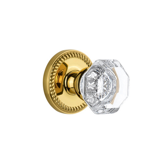 Grandeur Hardware - Newport Plate Dummy with Chambord Crystal Knob in Polished Brass - NEWCHM - 821901