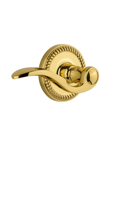 Grandeur Hardware - Newport Plate Passage with Bellagio Lever in Lifetime Brass - NEWBEL - 822816