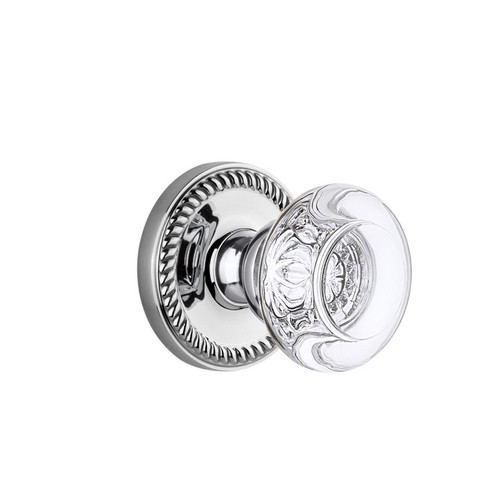 Grandeur Hardware - Newport Plate Passage with Bordeaux Crystal Knob in Bright Chrome - NEWBOR - 813100