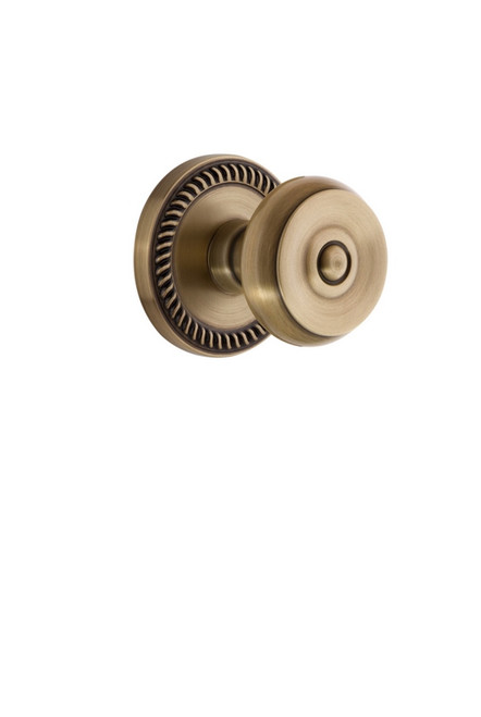 Grandeur Hardware - Newport Plate Passage with Bouton Knob in Vintage Brass - NEWBOU - 807471