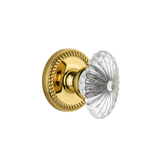 Grandeur Hardware - Newport Plate Privacy with Burgundy Crystal Knob in Polished Brass - NEWBUR - 810306