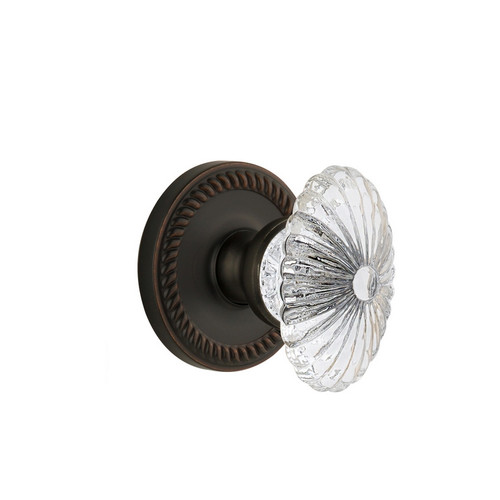 Grandeur Hardware - Newport Plate Privacy with Burgundy Crystal Knob in Timeless Bronze - NEWBUR - 810305