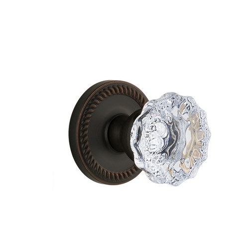 Grandeur Hardware - Newport Plate Privacy with Fontainebleau Crystal Knob in Timeless Bronze - NEWFON - 821272