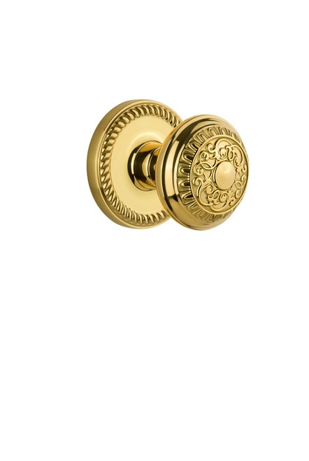 Grandeur Hardware - Newport Plate Privacy with Windsor Knob in Lifetime Brass - NEWWIN - 824443