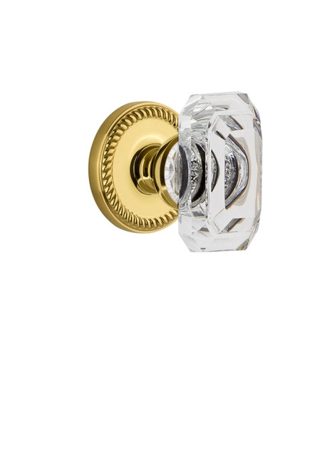 Grandeur Hardware - Newport Rosette Passage with Baguette Crystal Knob in Lifetime Brass - NEWBCC - 827908