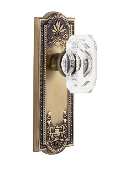 Grandeur Hardware - Parthenon Plate Double Dummy with Baguette Crystal Knob in Vintage Brass - PARBCC - 828278