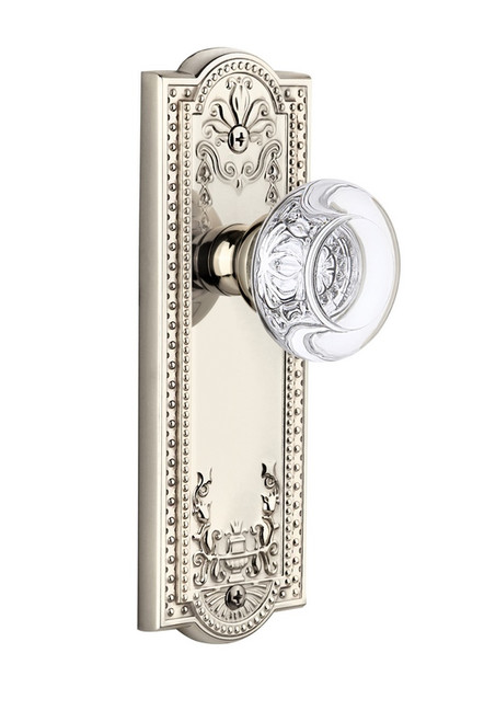Grandeur Hardware - Parthenon Plate Double Dummy with Bordeaux Knob in Polished Nickel - PARBOR - 800297