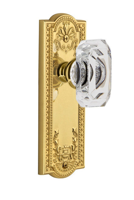 Grandeur Hardware - Parthenon Plate Passage with Baguette Crystal Knob in Lifetime Brass - PARBCC - 827936