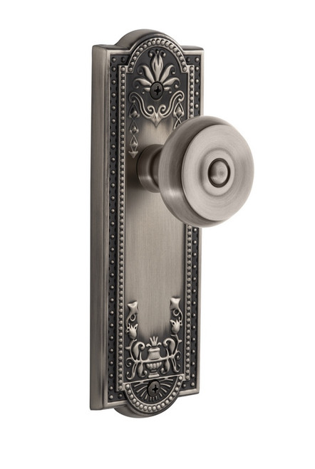 Grandeur Hardware - Parthenon Plate Privacy with Bouton Knob in Antique Pewter - PARBOU - 807579