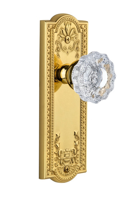 Grandeur Hardware - Parthenon Plate Privacy with Versailles Knob in Polished Brass - PARVER - 822612