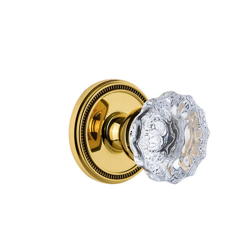 Grandeur Hardware - Soleil Rosette Double Dummy with Fontainebleau Crystal Knob in Polished Brass - SOLFON - 809588