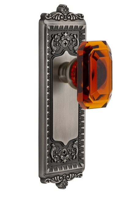 Grandeur Hardware - Windsor Plate Double Dummy with Baguette Crystal Knob in Antique Pewter - WINBCA - 828293