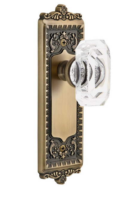 Grandeur Hardware - Windsor Plate Double Dummy with Baguette Crystal Knob in Vintage Brass - WINBCC - 828306