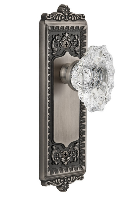 Grandeur Hardware - Windsor Plate Double Dummy with Biarritz Crystal Knob in Antique Pewter - WINBIA - 800578