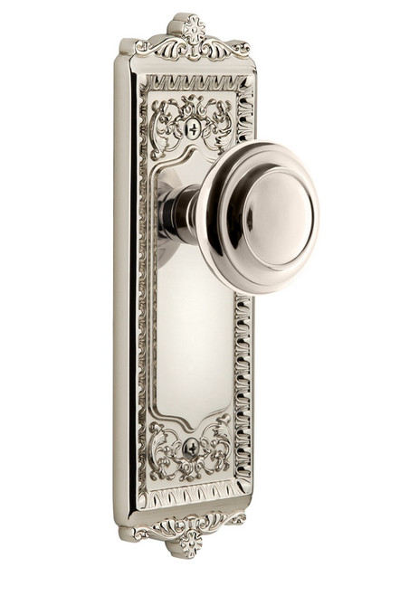 Grandeur Hardware - Windsor Plate Double Dummy with Circulaire Knob in Polished Nickel - WINCIR - 807914