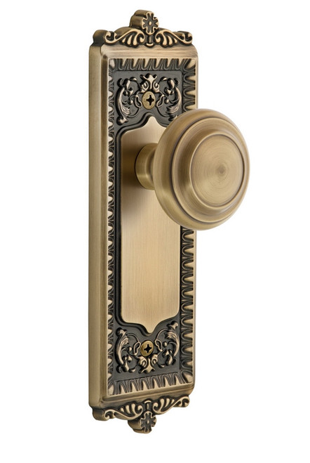 Grandeur Hardware - Windsor Plate Double Dummy with Circulaire Knob in Vintage Brass - WINCIR - 807912