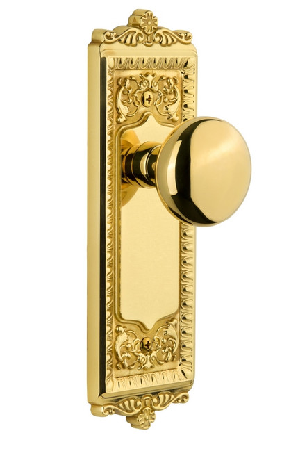 Grandeur Hardware - Windsor Plate Double Dummy with Fifth Avenue knob in Polished Brass - WINFAV - 821756