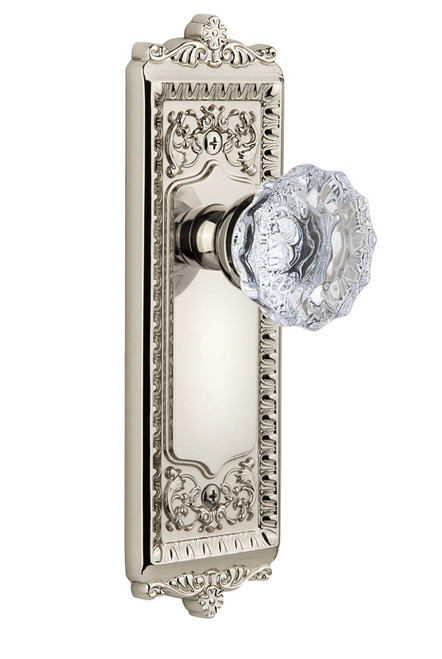 Grandeur Hardware - Windsor Plate Double Dummy with Fontainebleau knob in Polished Nickel - WINFON - 800309