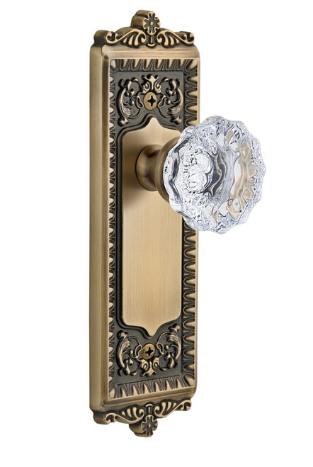 Grandeur Hardware - Windsor Plate Double Dummy with Fontainebleau knob in Vintage Brass - WINFON - 821768
