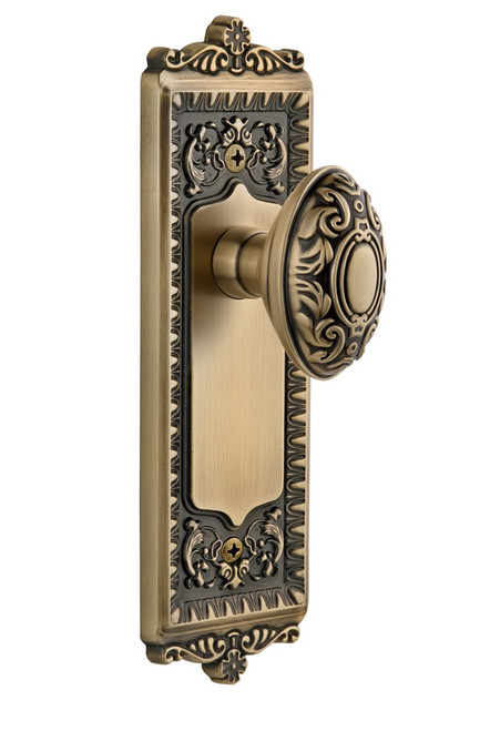Grandeur Hardware - Windsor Plate Double Dummy with Grande Victorian knob in Vintage Brass - WINGVC - 800905