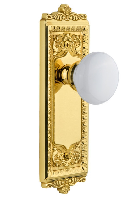 Grandeur Hardware - Windsor Plate Double Dummy with Hyde Park knob in Lifetime Brass - WINHYD - 824563