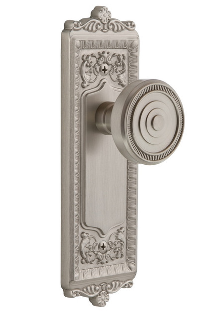 Grandeur Hardware - Windsor Plate Double Dummy with Soleil Knob in Satin Nickel - WINSOL - 808092